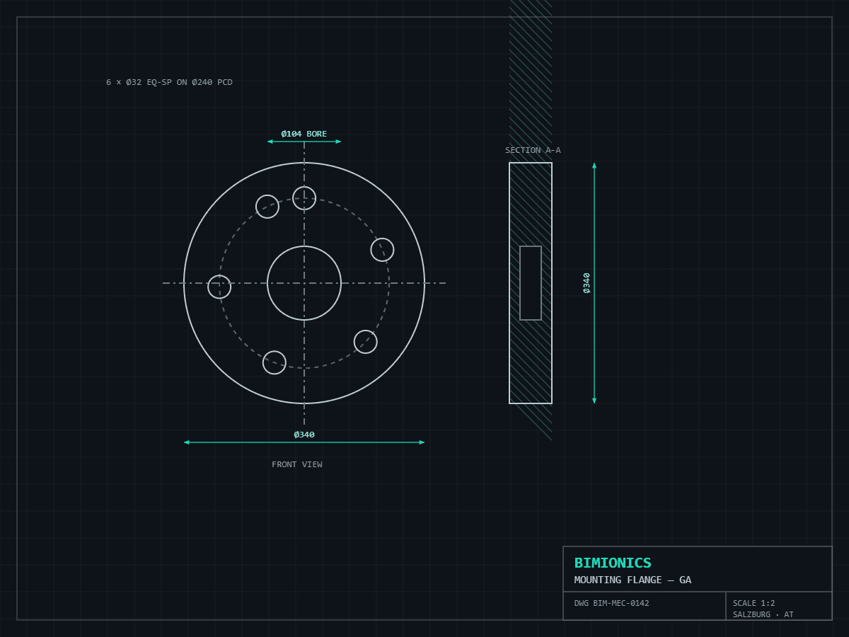 Dimensioned mechanical manufacturing drawing